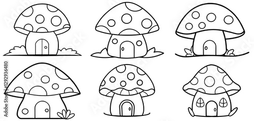 Mushroom House Outline Coloring Page Printable Line Art Drawing