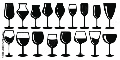 Black silhouette set of champagne wineglasses icon
