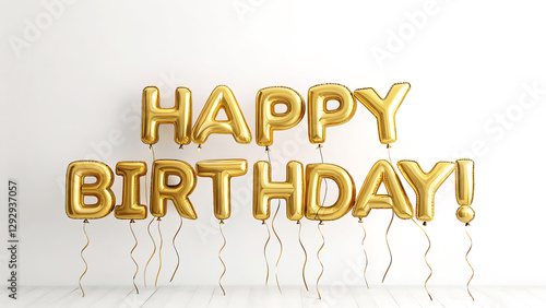 Gold Happy Birthday Balloon Letters on a White Background