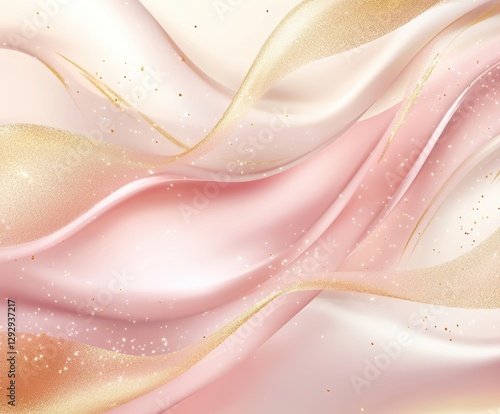 Ethereal Elegance: Abstract image featuring flowing fabric in soft, luxurious tones of cream, pink, and gold, shimmering with delicate light and creating a sense of elegance.
