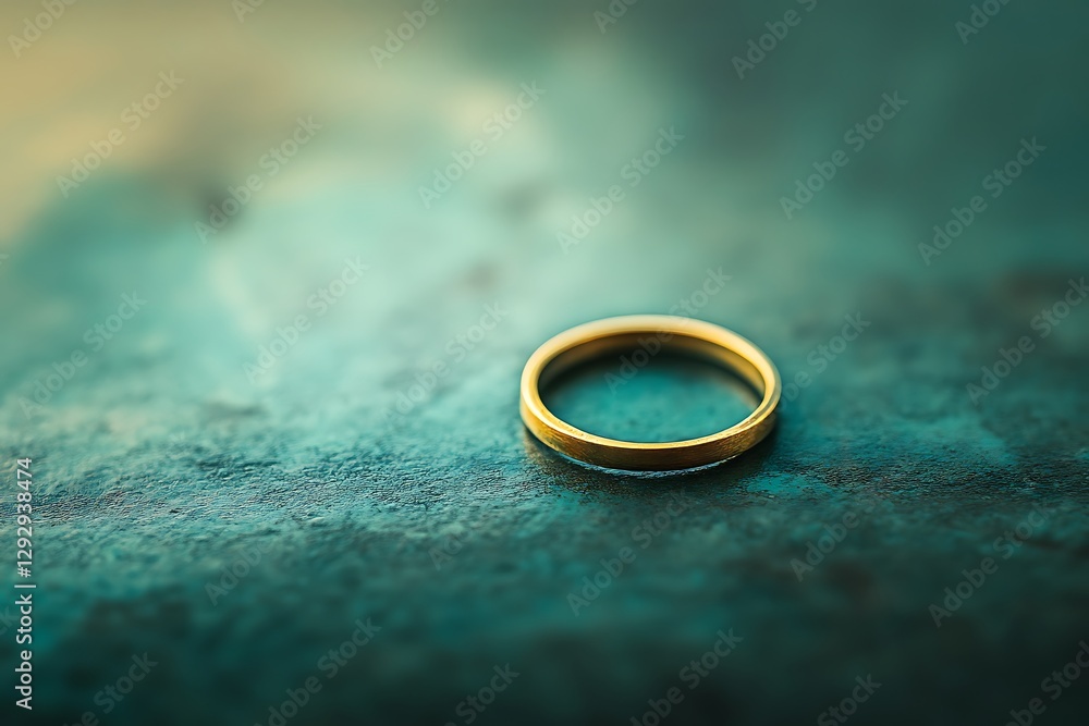 Golden Ring on Teal Surface: A Symbol of Love and Commitment Golden Ring on Teal Surface: A Symbol of Love and Commitment