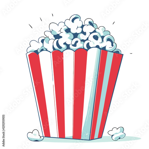 Vector illustration of a classic red-and-white striped popcorn box, symbolizing cinema, movies, and theater snacks. Fun and nostalgic design.