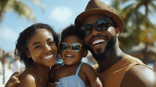 Happy Black Family Vacation  Tropical Beach Fun