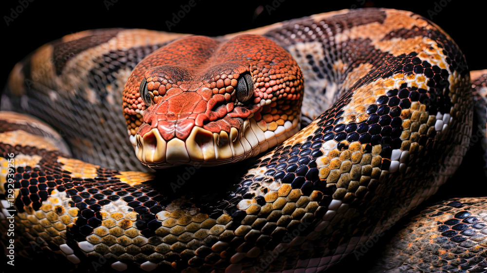 Striking python coiled in a captivating pattern showcasing unique colors and textures Striking python coiled in a captivating pattern showcasing unique colors and textures