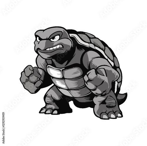 ai174046359939_18.Angry cartoon turtle mascot in a strong, fighting pose. Perfect for sports team logos, gaming mascots, martial arts brands, or character design. Features a bold, muscular style wieps
