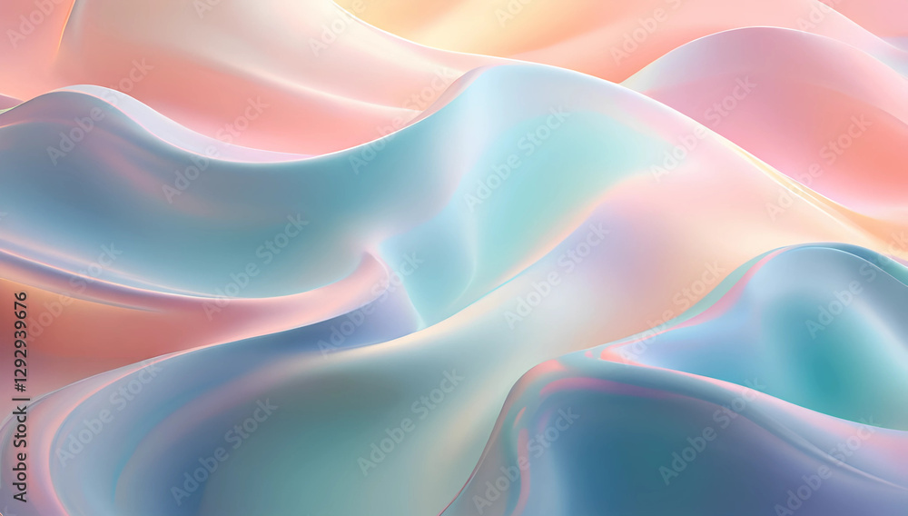 Fototapeta premium Soft wavy abstract background featuring pastel colors of pink, blue, and lavender, creating a smooth and fluid appearance, ideal for use in modern design projects.