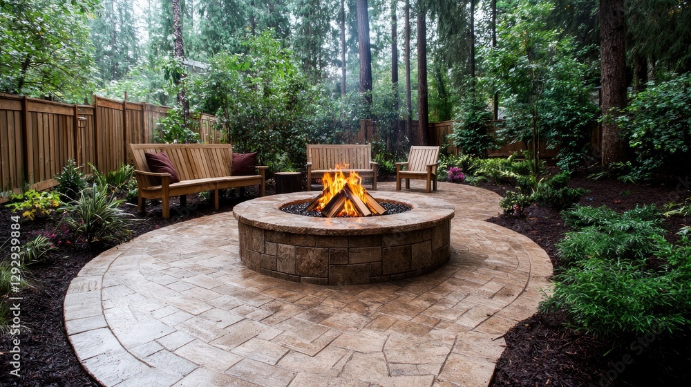 Naklejka premium Backyard fire pit with patio furniture