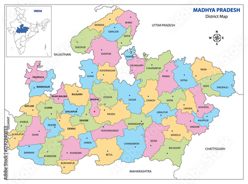 Madhya Pradesh Map - Political and District Boundaries
