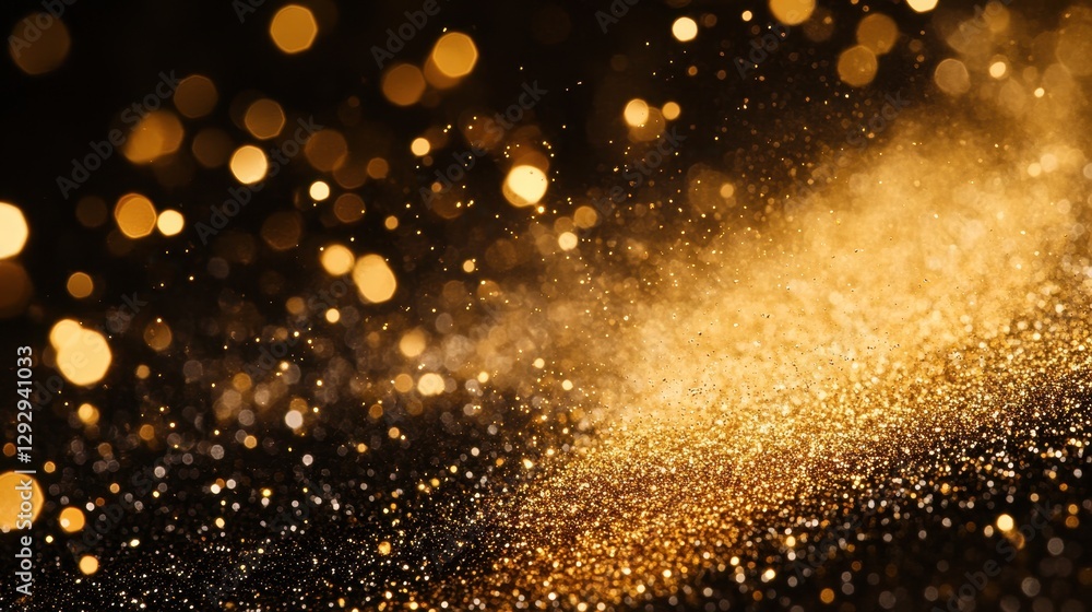 Sparkling Golden Particles Floating Against a Dark Background