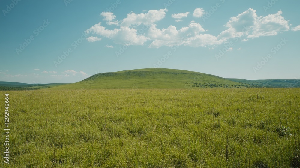 Sunny day, grassy field, rolling hills, clear sky, pastoral landscape, nature background, travel photography Sunny day, grassy field, rolling hills, clear sky, pastoral landscape, nature background, travel photography