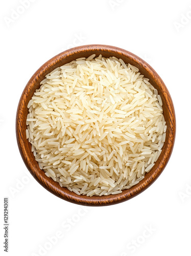 Basmati rice in a wooden bowl on transparent background 