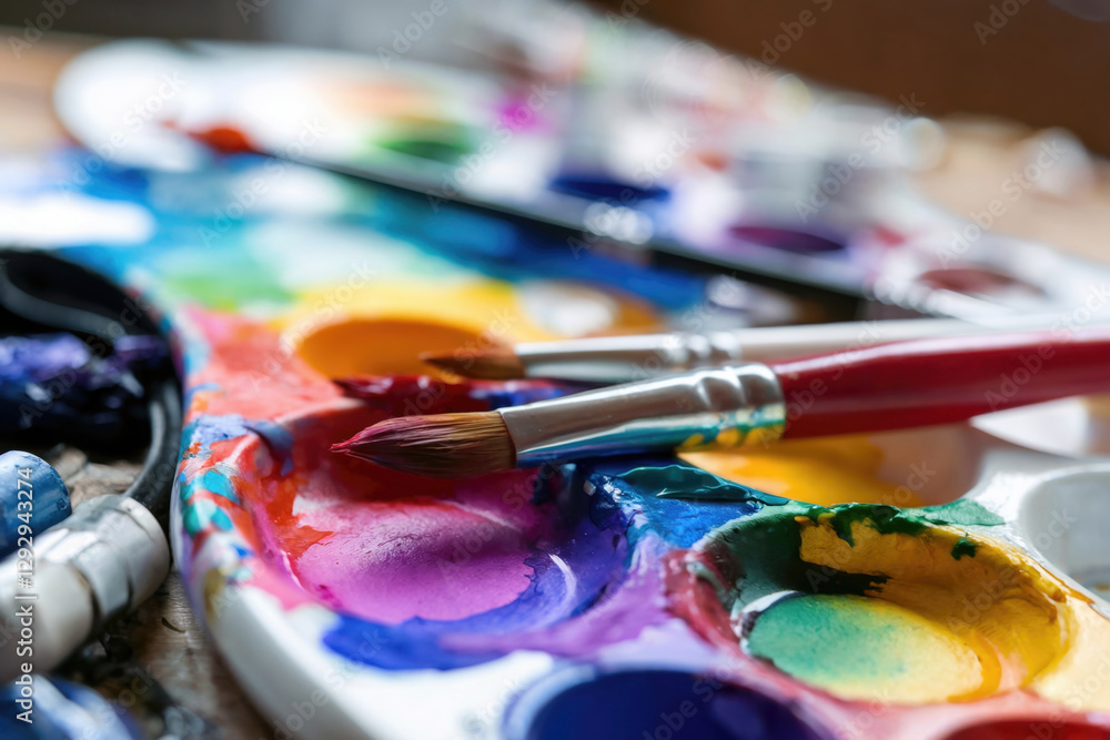 Vibrant Watercolor Palette and Brushes Vibrant Watercolor Palette and Brushes