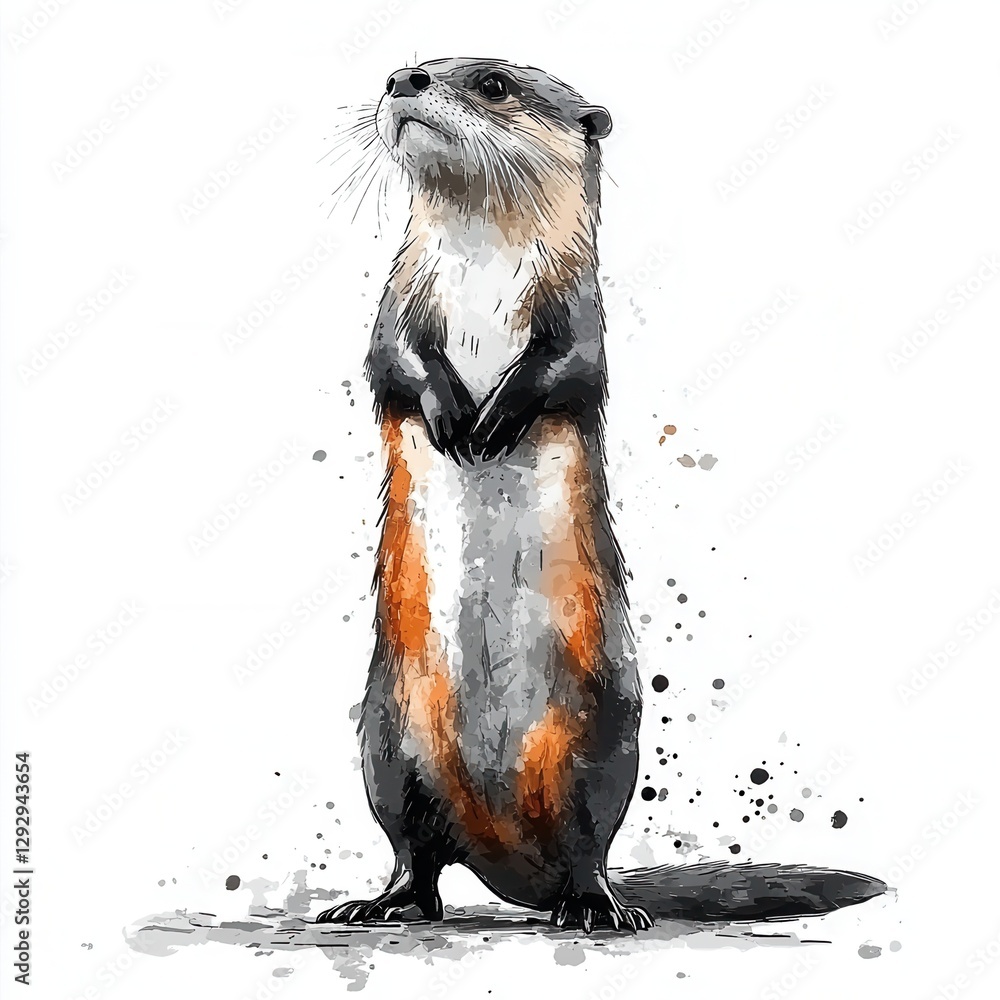 Fototapeta premium Upright Otter In Watercolor Style