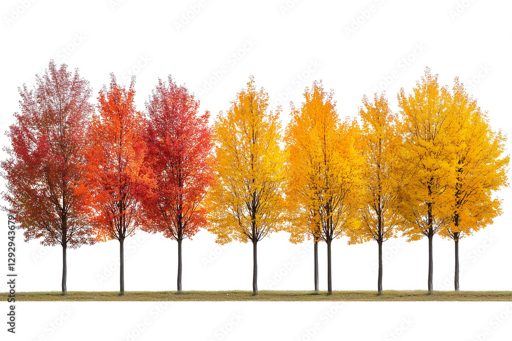 A row of trees with autumn colors, isolated on a transparent background. A row of trees with autumn colors, isolated on a transparent background.