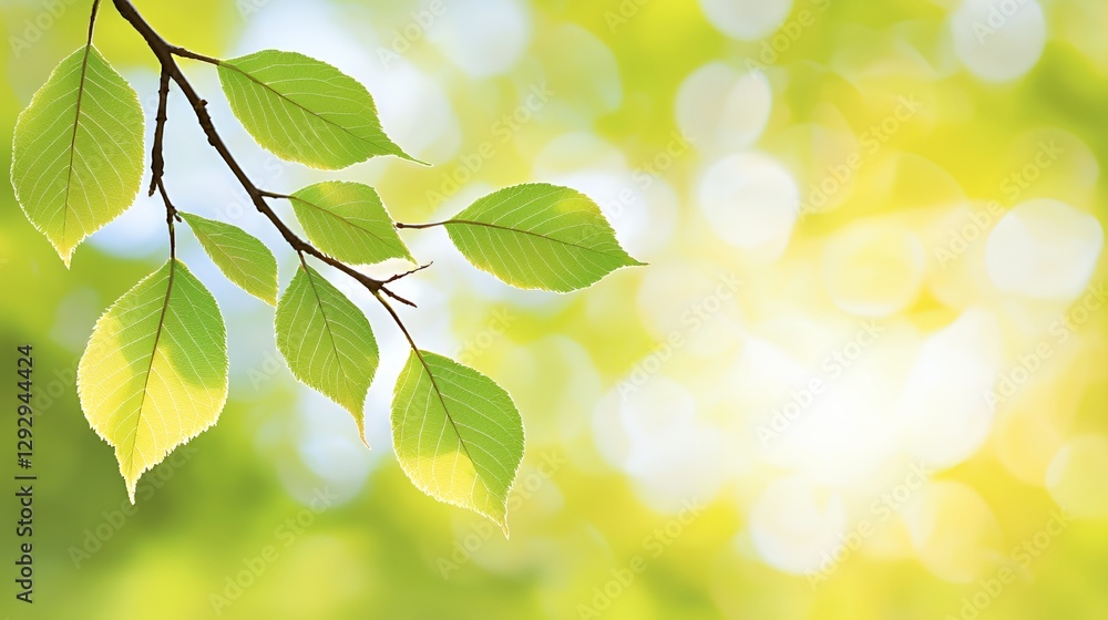 Bright Green Leaves on Branch Sunlight Background Bright Green Leaves on Branch Sunlight Background