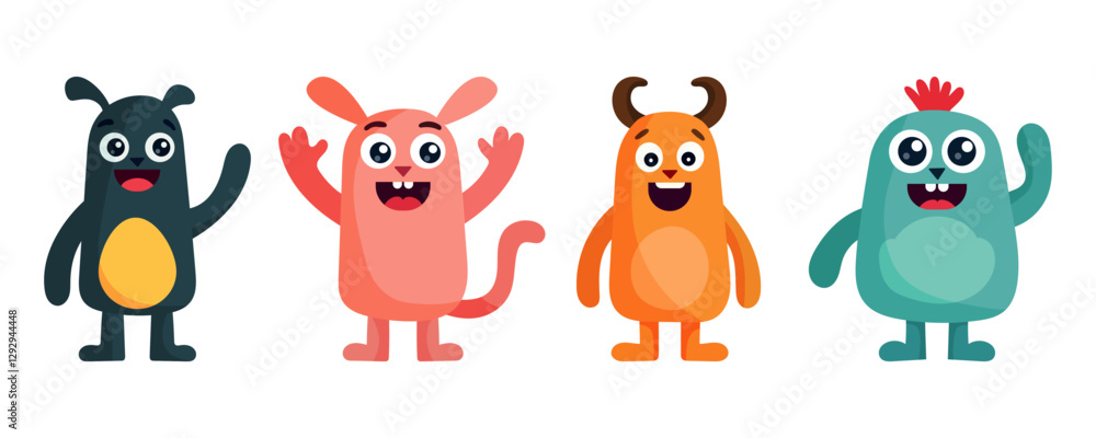Obraz premium Funny cartoon monster character. Kids cartoon character design for poster, baby products logo and packaging design.