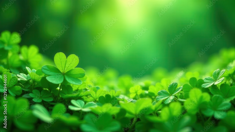 Lush Green Clover Field in Soft Sunlight A Vibrant Nature Image Featuring a Close-Up of Vivid Green Clover Leaves with a Gently Blurred Background Lush Green Clover Field in Soft Sunlight A Vibrant Nature Image Featuring a Close-Up of Vivid Green Clover Leaves with a Gently Blurred Background