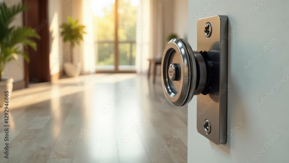 Modern Interior Door Handle Detail Sunlit Room Background Modern Interior Door Handle Detail Sunlit Room Background