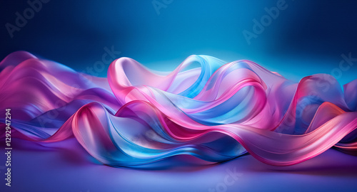 Wallpaper Mural Smooth abstract flowing shape with pink, blue, and purple colors on a blue gradient background. It looks like a silk ribbon with a glossy surface. Torontodigital.ca