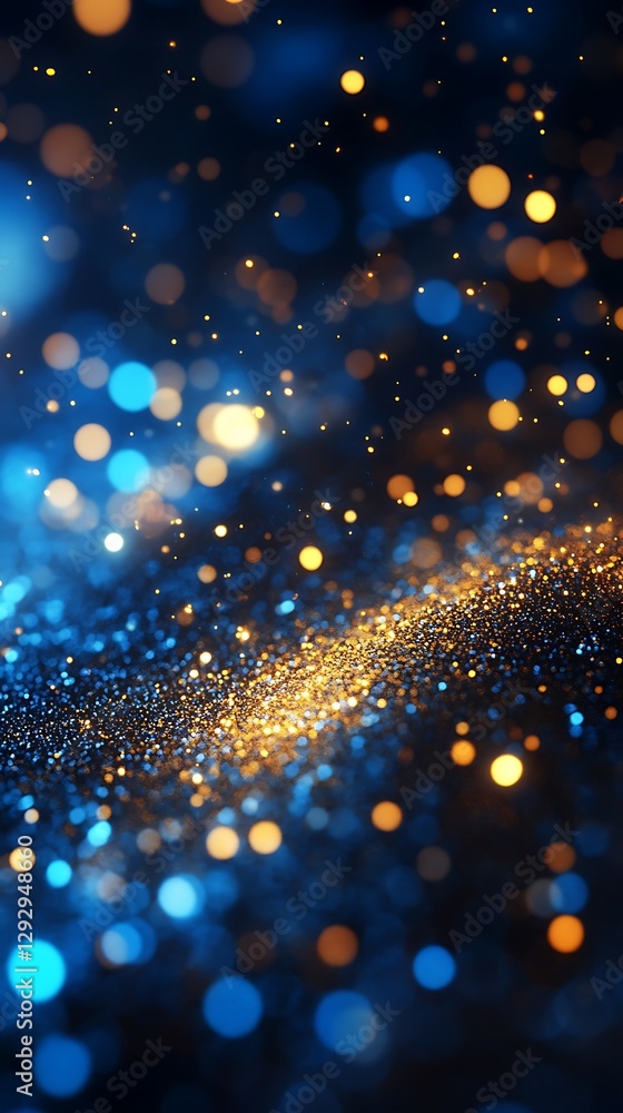 Blurred golden and blue bokeh effects create a beautiful abstract design Blurred golden and blue bokeh effects create a beautiful abstract design