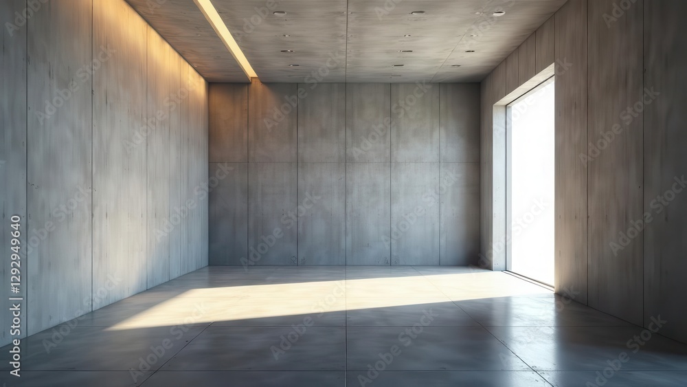 Obraz premium Sunlit Minimalist Concrete Room Interior Design with a Large Window