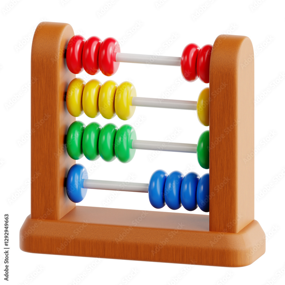High quality 3d icon of Abacus. The design uses vibrant colors, realistic textures, and balanced shading to create depth and dimension, symbolizing learning, and creativity. 3D Illustration. High quality 3d icon of Abacus. The design uses vibrant colors, realistic textures, and balanced shading to create depth and dimension, symbolizing learning, and creativity. 3D Illustration.