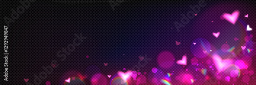 Hearts flare trail on transparent background. Glowing pink bokeh lights texture, romantic light effects overlay for love celebration design projects, Valentine Day backgrounds or wedding invitation.