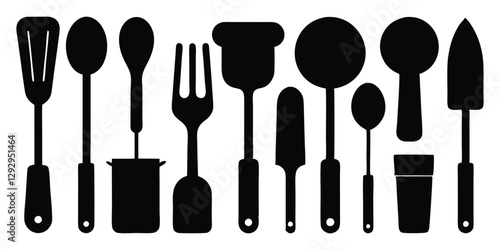 Black silhouette set of kitchen knives pineapple icon