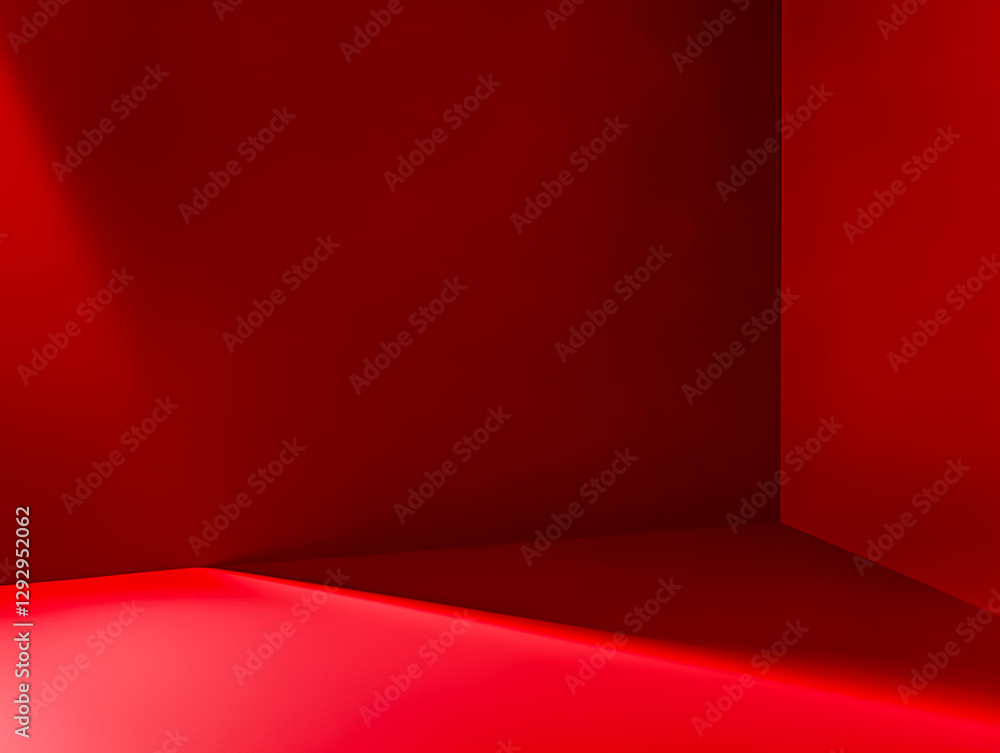 Obraz premium Vibrant red interior space with dramatic shadows, perfect for design and artistic purposes.