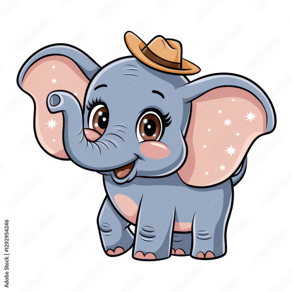Fototapeta premium Cute Cartoon Elephant with Cowboy Hat isolated on transparent background