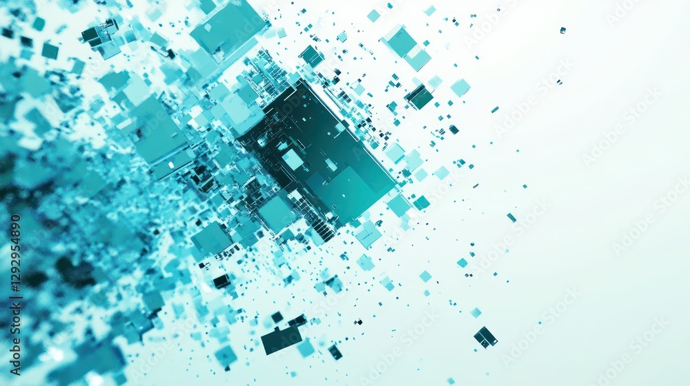 Fototapeta premium Abstract digital art with turquoise cubes.