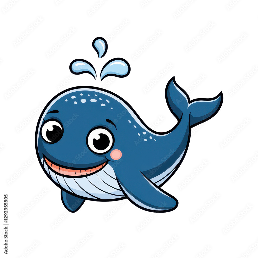 Obraz premium Cute Cartoon Whale with a Smile isolated on transparent background
