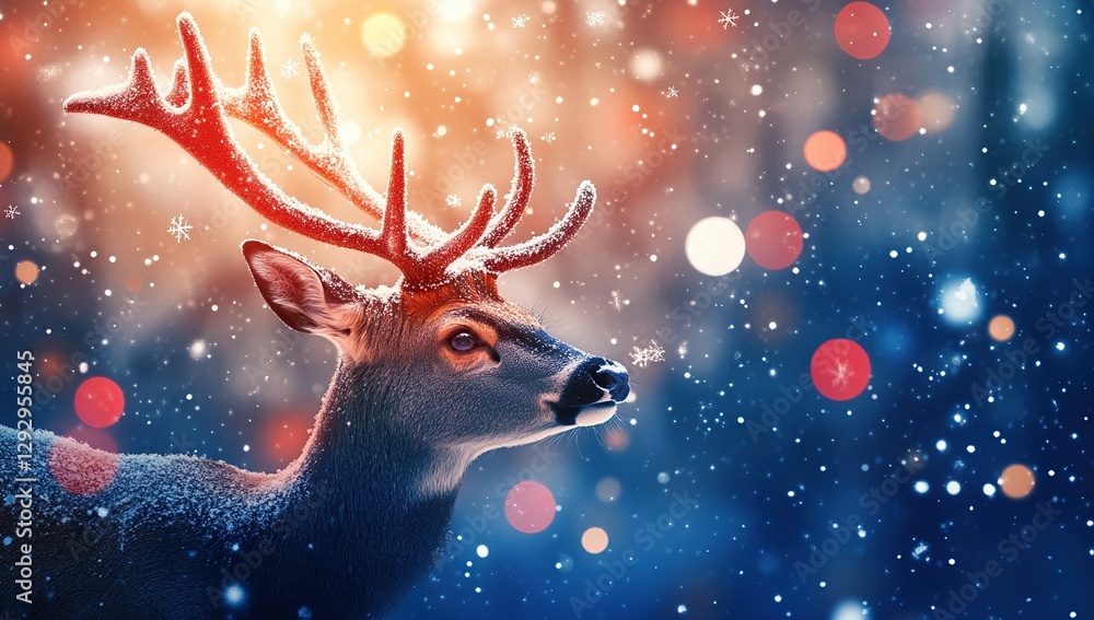 Majestic Deer in Winter Wonderland: A Breathtaking Snowfall Scene with Antlers Glowing Majestic Deer in Winter Wonderland: A Breathtaking Snowfall Scene with Antlers Glowing