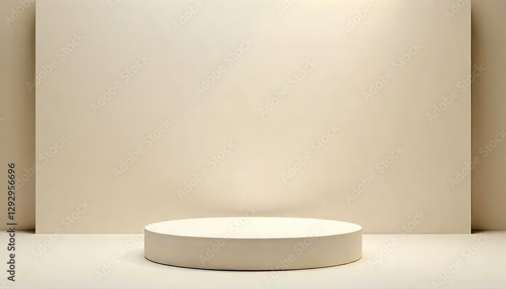 A modern image of a beige background with a circular podium in the center A modern image of a beige background with a circular podium in the center
