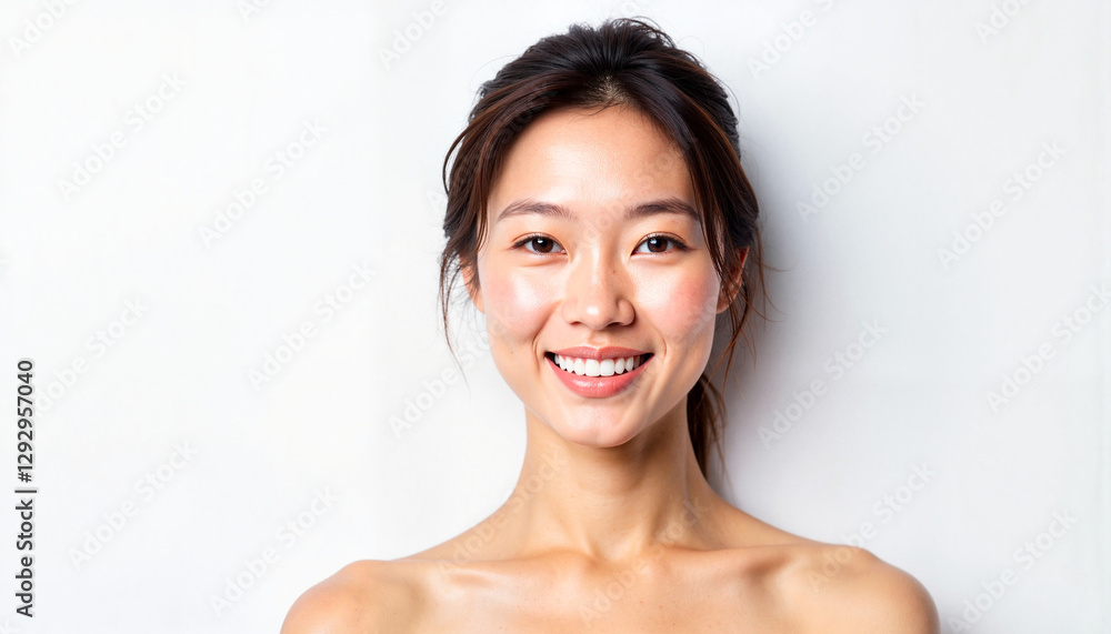 Smiling woman showing happiness against a light background Smiling woman showing happiness against a light background
