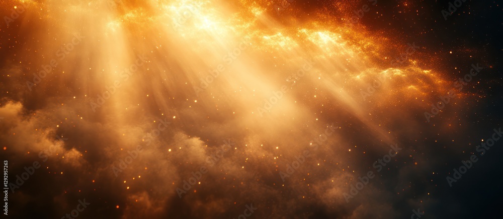 Naklejka premium Golden light rays breaking through dark clouds.