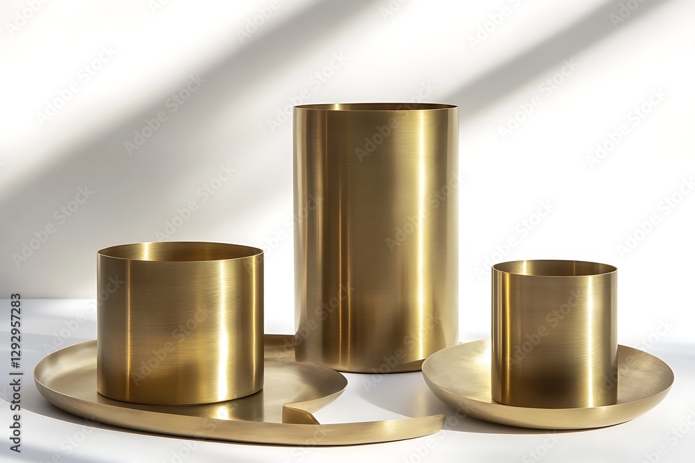 Modern Gold Brass Cylindrical Holders Modern Gold Brass Cylindrical Holders