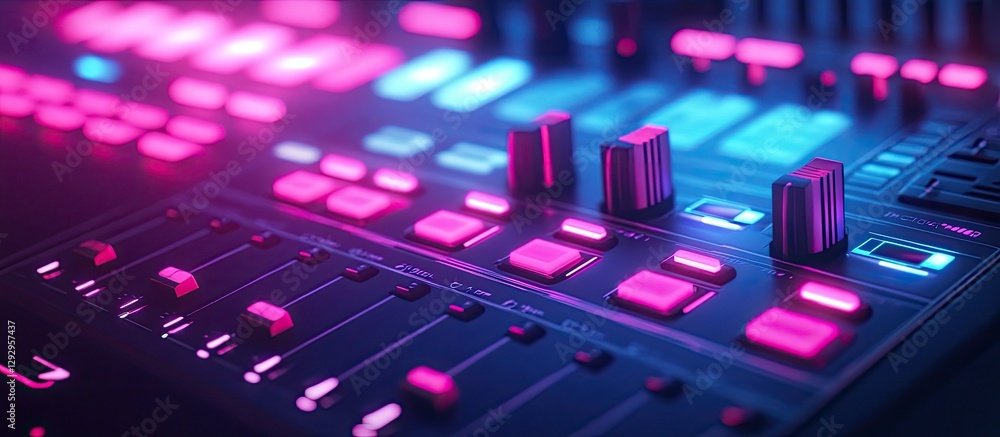 Neon Audio Mixer Close-up Neon Audio Mixer Close-up