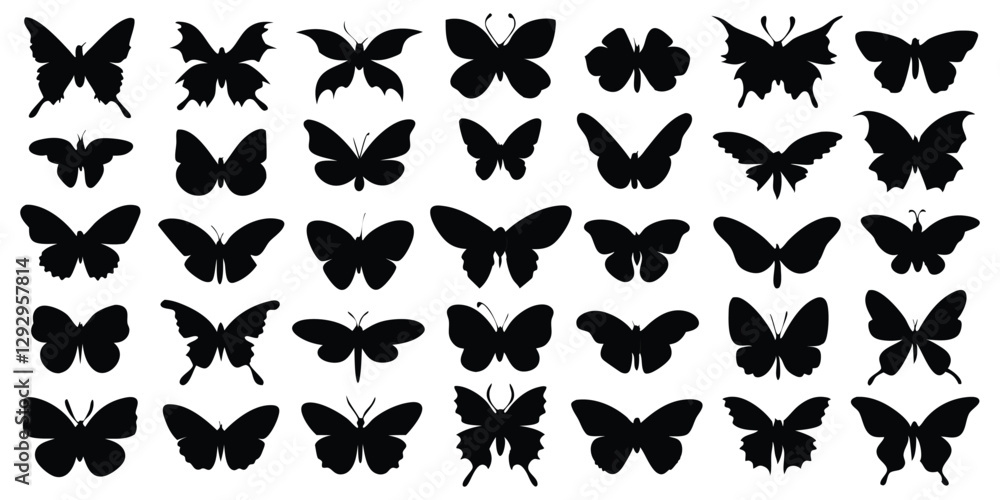 Obraz premium Set of vector butterflies black silhouette