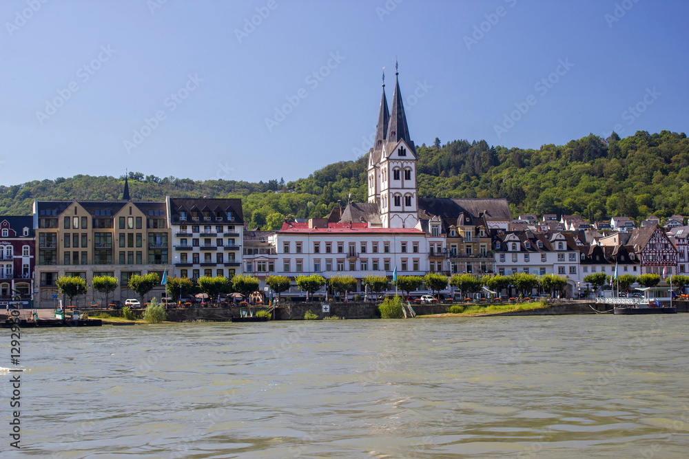 view of Boppard and river Rhine, middle Rhine Valley, Germany, Rhineland-Palatinate