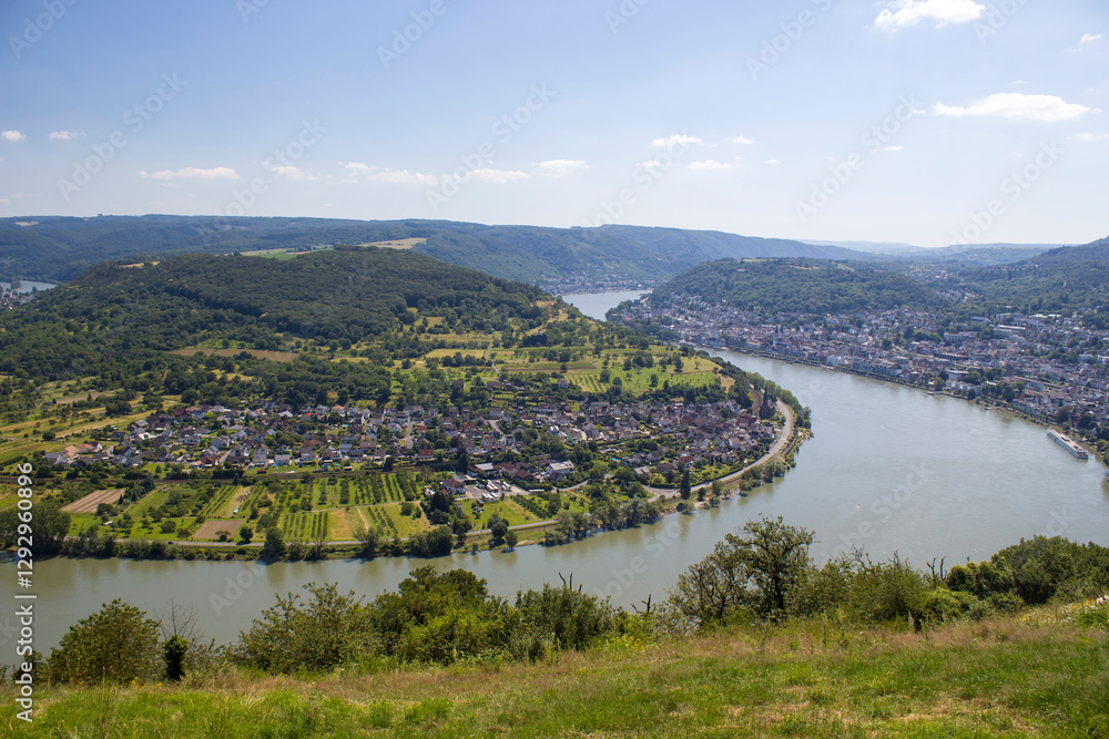 The great loop of the Rhine river at Boppard in Germany - aerial view