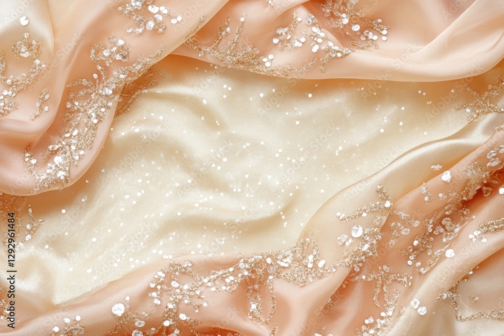 Silk Fabric with Embellishments: A luxurious expanse of silk fabric in soft pastel shades, adorned with delicate embellishments, creates a sense of elegance and opulence. Silk Fabric with Embellishments: A luxurious expanse of silk fabric in soft pastel shades, adorned with delicate embellishments, creates a sense of elegance and opulence.
