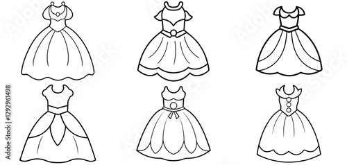 Princess dress Outline Coloring Page Printable Line Art Drawing