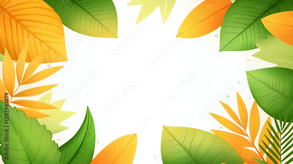Obraz premium Vibrant Tropical Leaves Frame on White Background