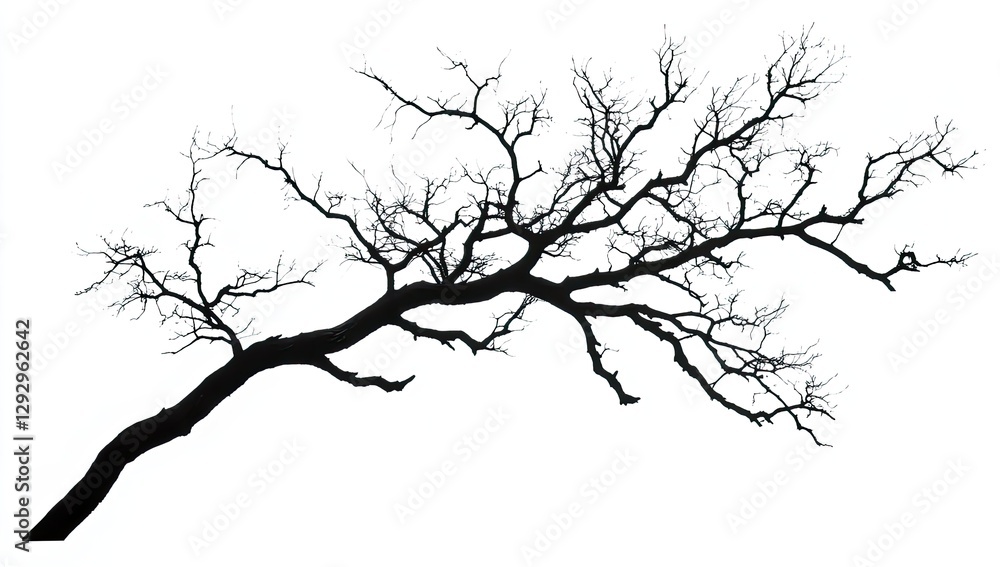 Bare tree branch silhouette against white background Bare tree branch silhouette against white background