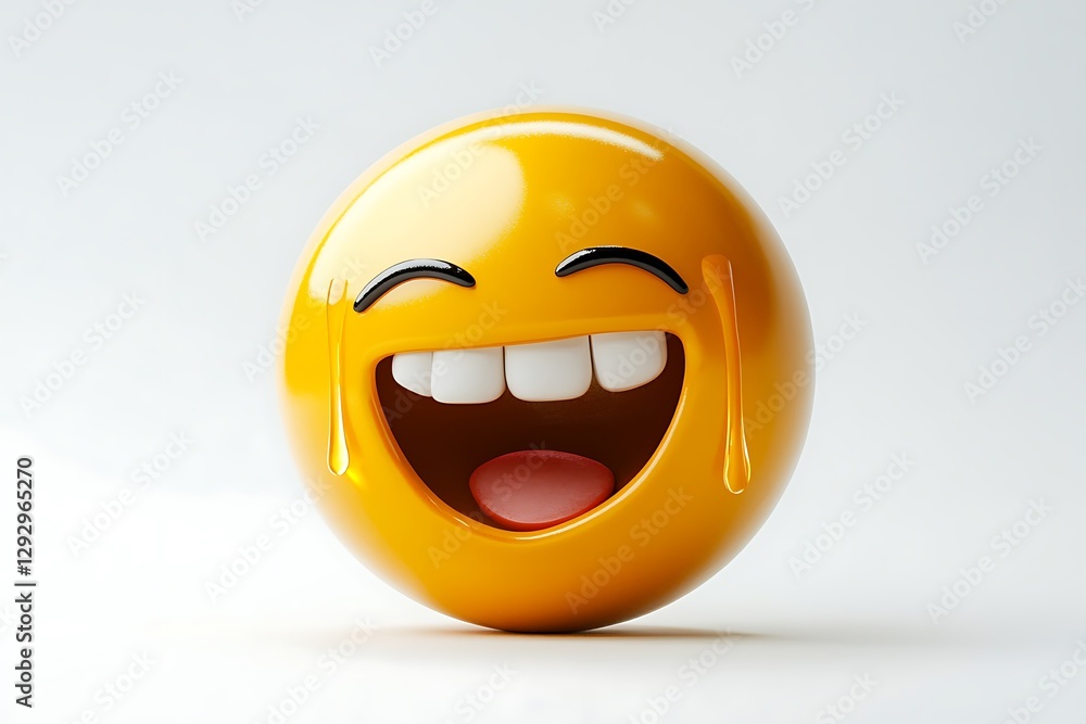 Fototapeta premium Crying Laughing Emoji with Tears Streaming Down, Isolated on White