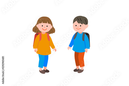 ランドセルを背負った小学生の男の子と女の子イラスト