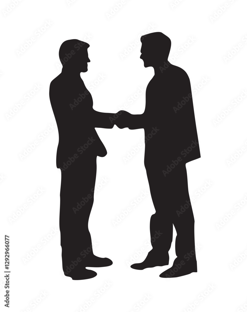 Silhouette of Two men shaking hands for greeting. Handshake black fkat vector illustration isolated on transparent background Silhouette of Two men shaking hands for greeting. Handshake black fkat vector illustration isolated on transparent background