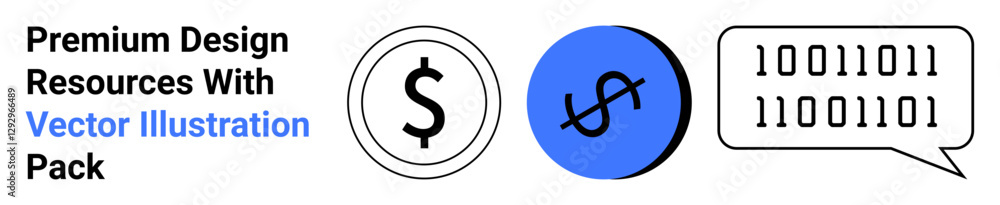 Dollar sign, blue circle, binary code in speech bubble symbolizing finance, technology, and communication. Ideal for fintech, money transfers, app design, tech branding coding data analysis flat Dollar sign, blue circle, binary code in speech bubble symbolizing finance, technology, and communication. Ideal for fintech, money transfers, app design, tech branding coding data analysis flat