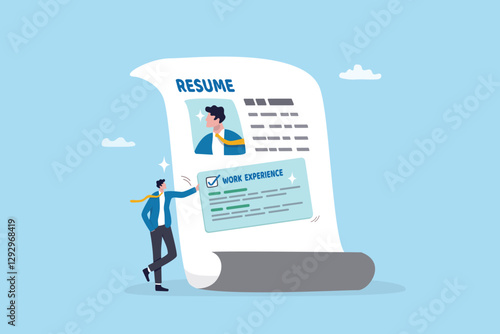 Work experience on resume, skill or qualification, biography or expertise, job opportunity, capability or competence, work certification concept, businessman put work experience on applicant resume.